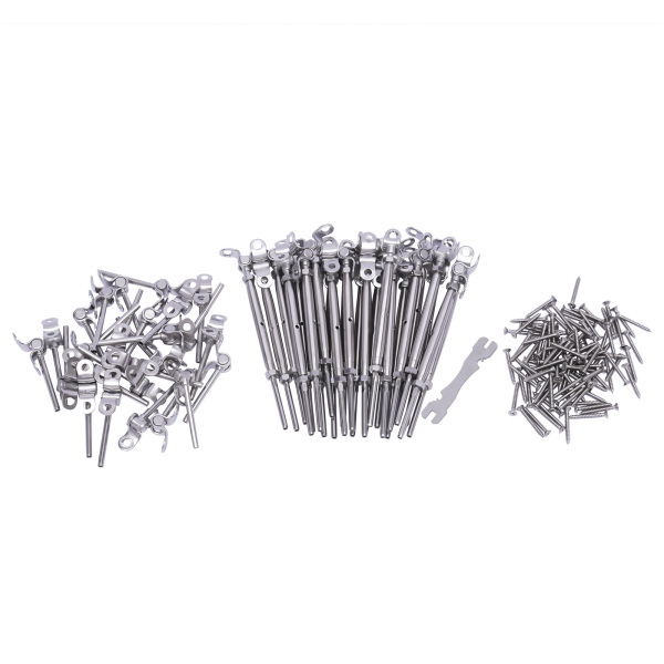 25 Pairs 316 Stainless Steel Adjustable Angle Cable Railing Hardware Kit 1/8" Wire Rope, Adjustable Swage Toggle Turnbuckle Tensioner